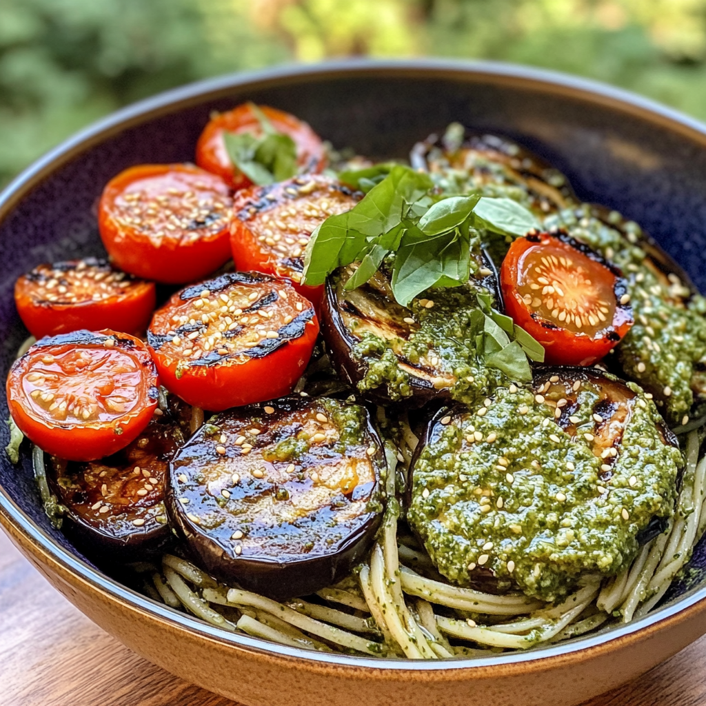 Soba Noodle Salad with Pesto and Grilled Eggplant – Fresh and Flavorful