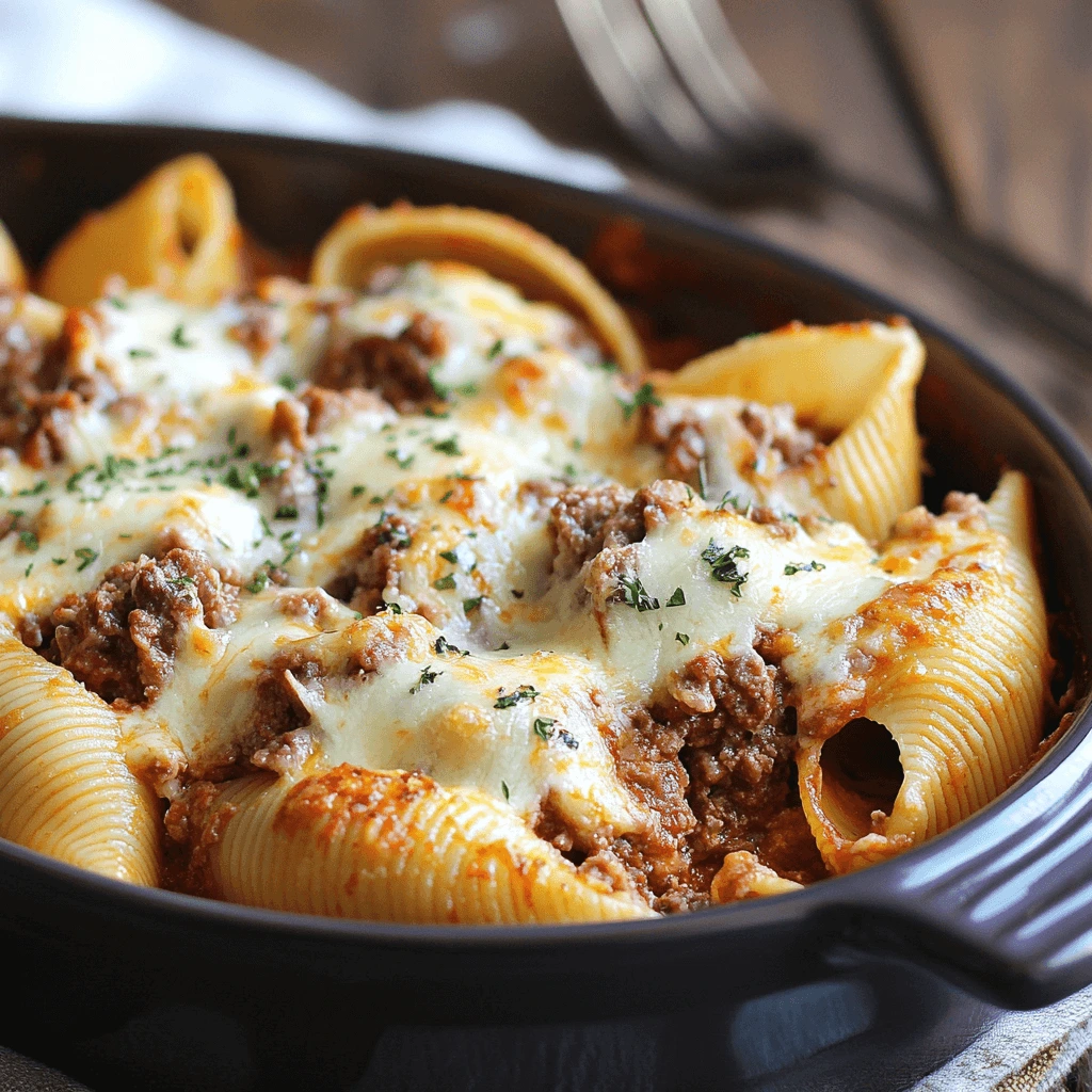 Stuffing jumbo pasta shells with a creamy ricotta and seasoned ground beef mixture.